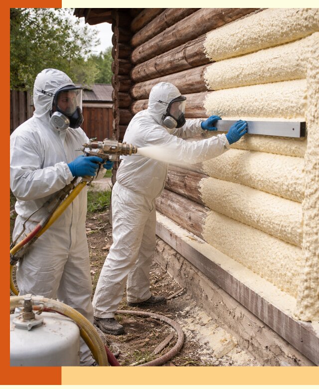 Утепление бревенчатого дома ППУ в Сегеже эффективной изоляцией