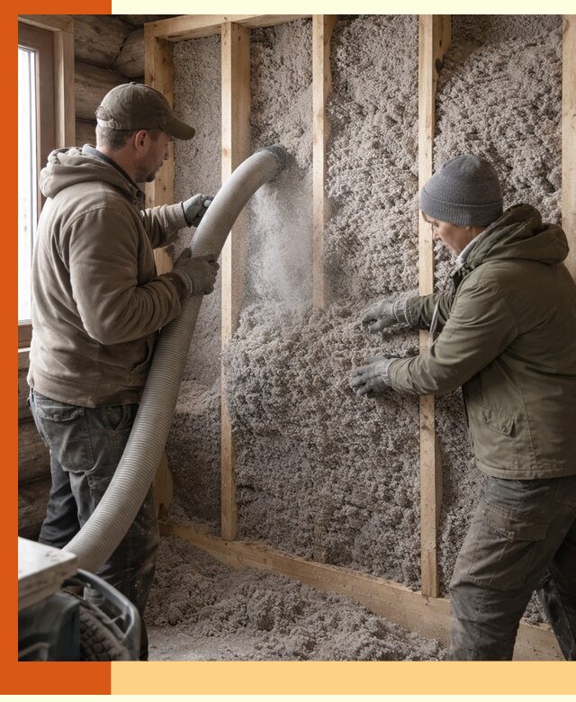 Утепление бревенчатого дома эковатой в Сегеже