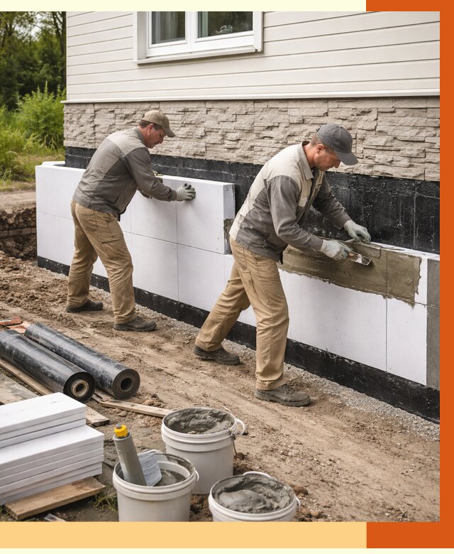 Утепление фундамента снаружи в Сегеже от 4370 руб. за м² | ТепломастерСгж