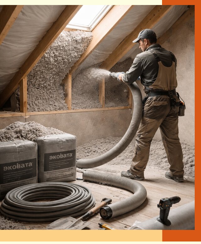 Утепление мансарды эковатой в Сегеже от 2289 руб/м2 — монтаж, задувка, цена | ТепломастерСгж