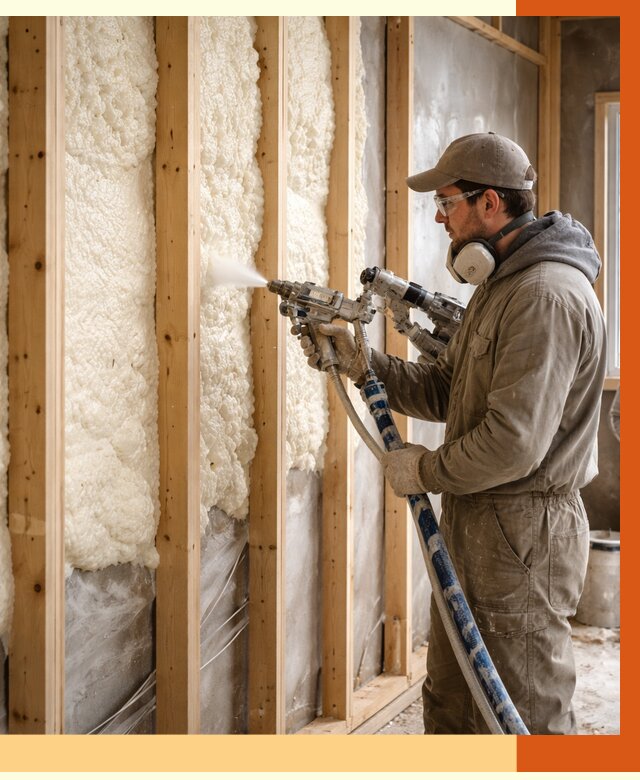 Утепление каркасной стены ППУ в Сегеже от 4422 руб./м2 под ключ | ТепломастерСгж