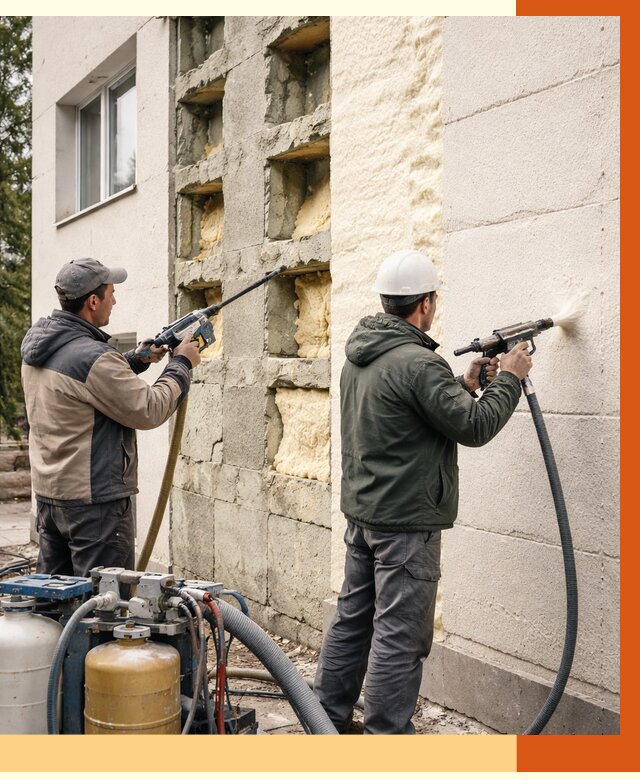 Заполнение пустот фасада в Сегеже от 4682 руб. — утепление пустот облицовки | ТепломастерСгж