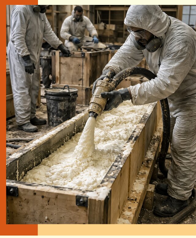 Заливка пенополиуретана в формы для утепления в Сегеже